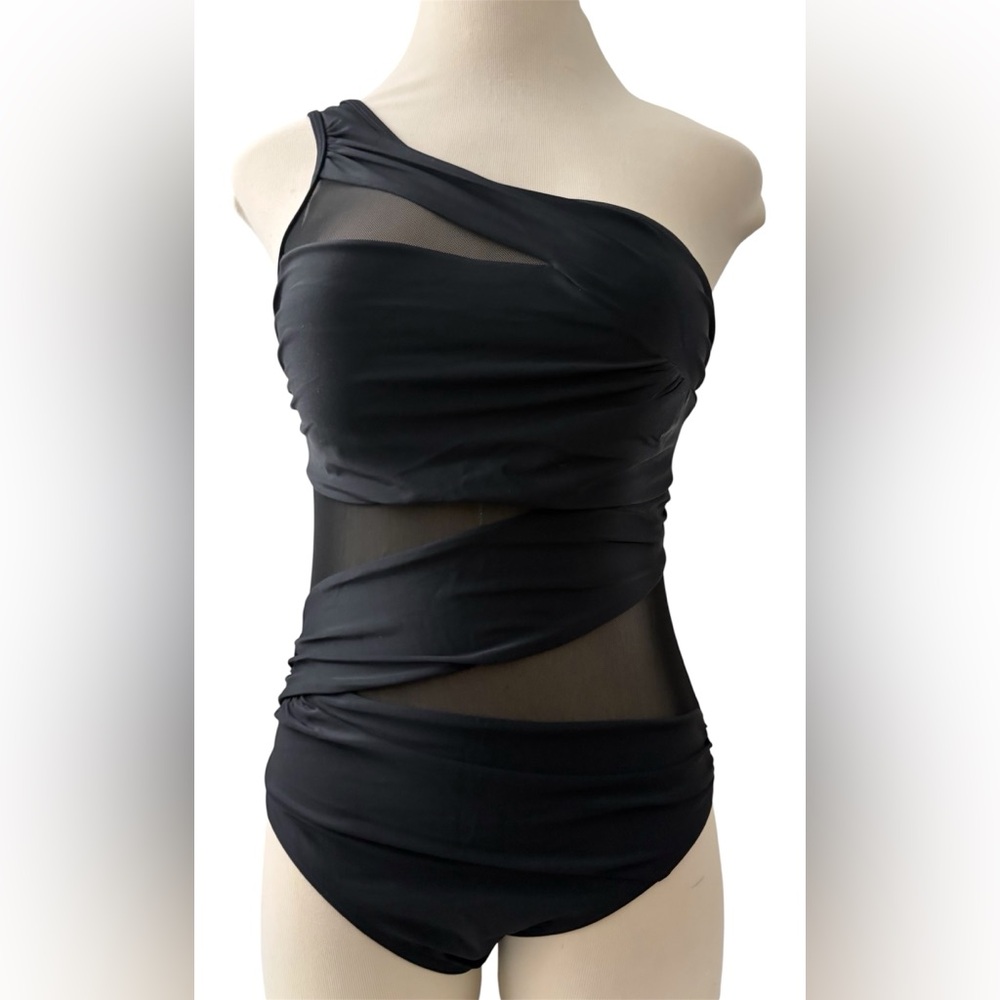 PUNTILLY Black Mesh One Shoulder One-Piece Swimsuit Women’s NWT